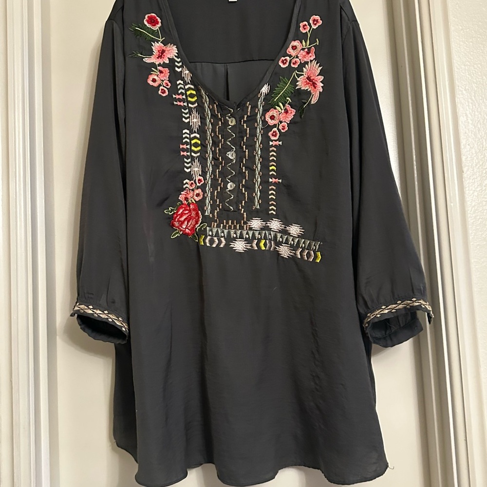 Embroidered Charcoal Floral Women's Top